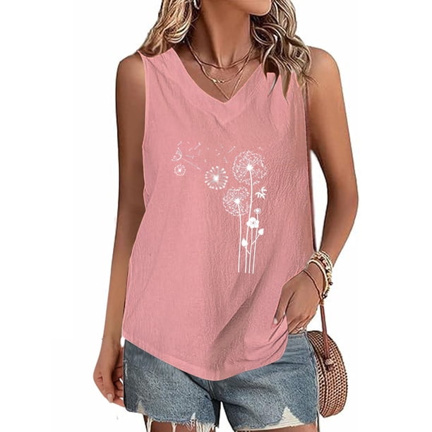 Fiudx Camisetas para Mujer Camiseta con Botones y Cuello Redondo de Manga Corta con Estampado Pequeño Informal y de Lino para Mujer