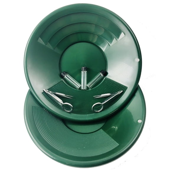 7pc ASR Outdoor Beginner Basic Gold Pan, Gold Panning Kit Green Dual Riffle Pans