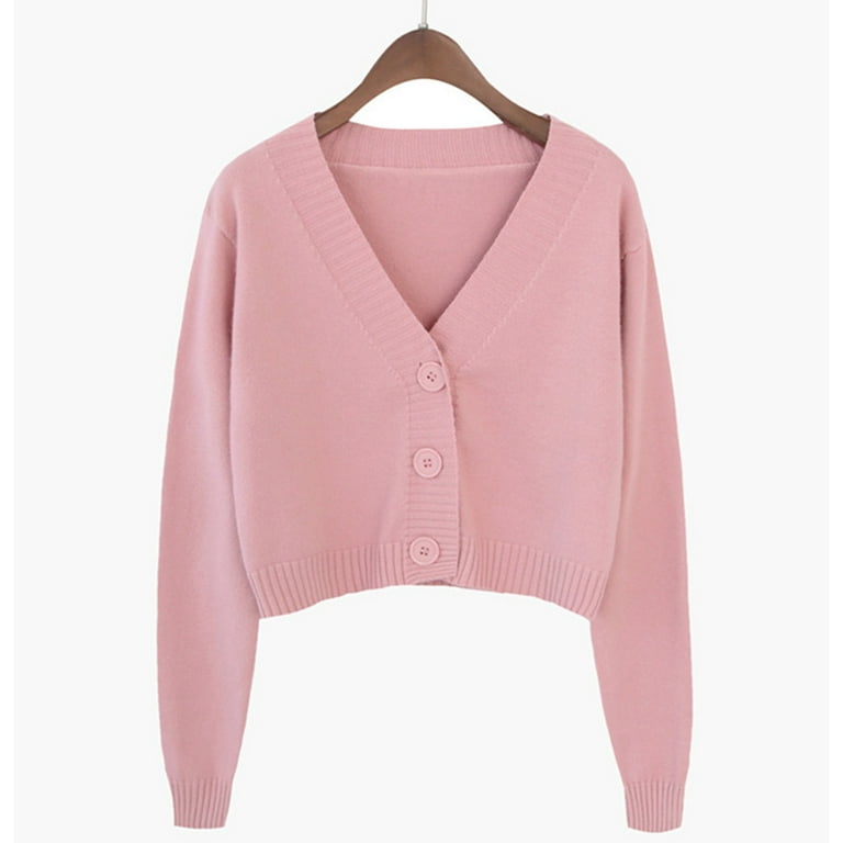 Women Long Sleeve Candy Color Sweater Cardigan V-Neck Button