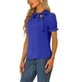 thumbnail image 4 of Unique Bargains Women's Bow Tie Neck Office Elegant Short Sleeve Blouse Top M Royal Blue, 4 of 6