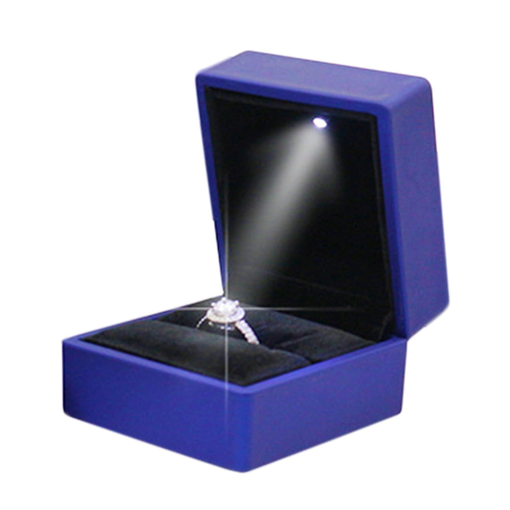 PU Leather Gift Boxes W/ LED Light For Proposal Engagement Ring Earing Pendant 