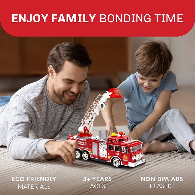 Fire Engine Truck Toy For Kids – With Extending Ladder, Lights & Siren Sounds, Great Gift For Ages 3+