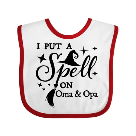 

Inktastic I Put a Spell on Oma and Opa Witch Hat and Broom Gift Baby Boy or Baby Girl Bib