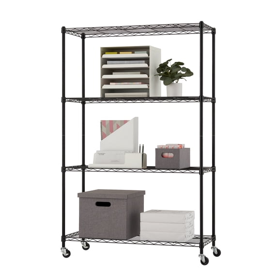 TRINITY BASICS 4-Tier NSF 36"x14"x54" Wire Shelving Rack w/ Wheels / Black