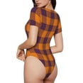 thumbnail image 3 of Daiia Fall Buffalo Plaid print Women's Crew Neck Short Sleeve Bodysuit Fashion Tops Fit Casual Basic Extender Bodysuit-Small, 3 of 9