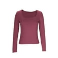 thumbnail image 5 of Womens Long Sleeve Shirts Square Neck Tops Solid Color Basic Base Layer Crop Tops Fall Outfits Fashion Clothes Wine XS, 5 of 5