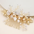 thumbnail image 2 of FRCOLOR Rhinestone Comb Rhinestone Wedding Bridal Hair Comb Pearl Flower Hair Jewelry Crystal Headpiece,3.94"X2.76"X0.08", 2 of 4