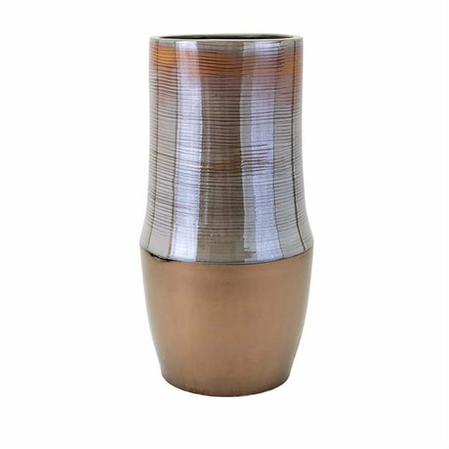 Benzara BM195369 Dual Finish Ceramic Vase with Tapered Base, Gray & Bronze - Large