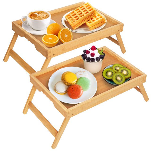 Bandeja de cama Artmeer de bambú para desayuno en la cama, paquete de 2, color beige