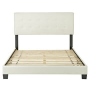 Boyd Sleep Roma White Faux Leather Queen Size Fully Upholstered Platform Bed Frame with Adjustable Headboard
