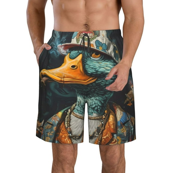 Logiee Hip-Hop Duck Print Mens Swim Trunks Quick Dry Board Shorts,Breathable Hawaii Beach Shorts Swimwear Bathing Suits-Small