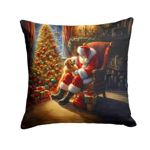 Carolines Treasures DAC4117PW1414 14 x 14 in. Golden Retriever & Santa Claus Throw Pillow
