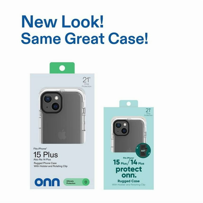 Onn Rugged Phone Case with Holster for iPhone 15 Plus / iPhone 14 Plus - Clear Onn Rugged Phone Case with Holster for iPhone 15 Plus / iPhone 14 Plus - Clear