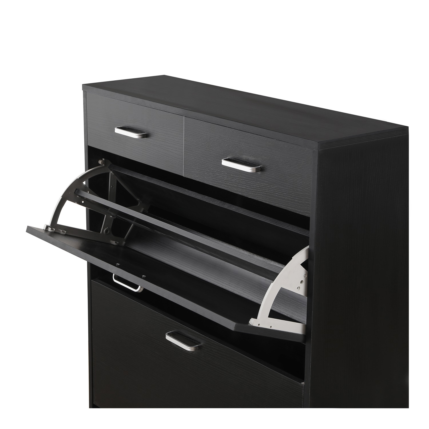 Hommoo Modern Freestanding Shoe Cabinet, Tipping Bucket Shoe Rack Organizer with 2 Flip Drawers&2 Drawer, Black