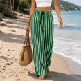 thumbnail image 5 of Endives Women's Wide Leg Pants Casual Striped Baggy Trousers Elastic High Waisted Slacks Drawstring Flowy Palazzo Pants for Women With Pocket Beach Vacation Outfits Green M, 5 of 6