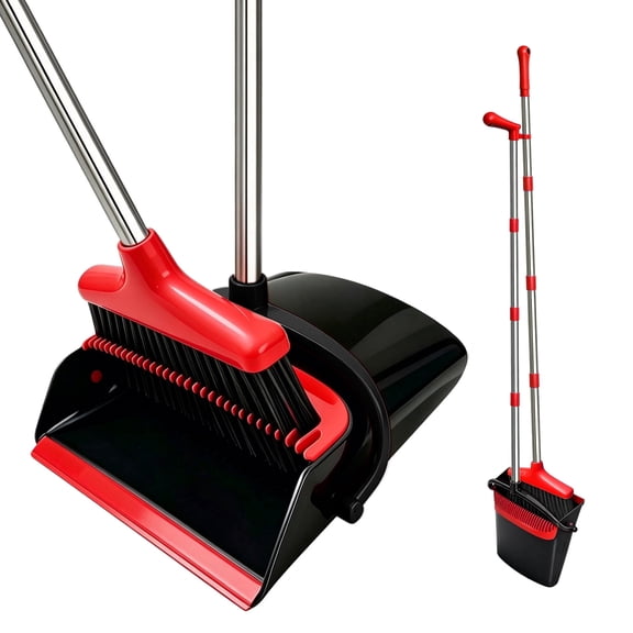 Loonpon Broom with Dustpan Combo Set,43inch Long Handle Stiff Broom Dust pan, for Garage Kitchen Room Office Lobby Cleaning