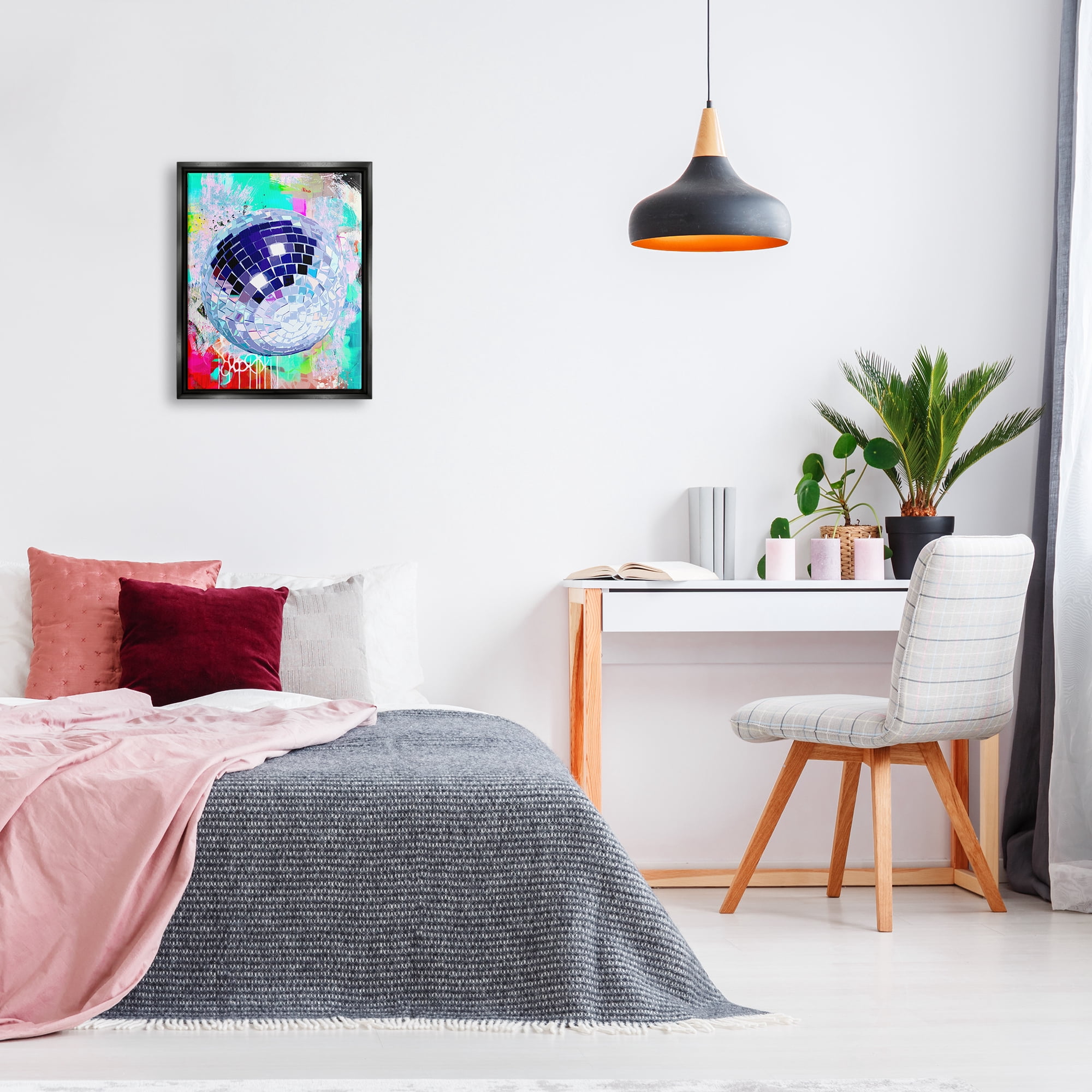 Stupell Industries Disco Ball on Graffiti Abstract Painting Black Floater Framed Art Print Wall Art, 17 x 21