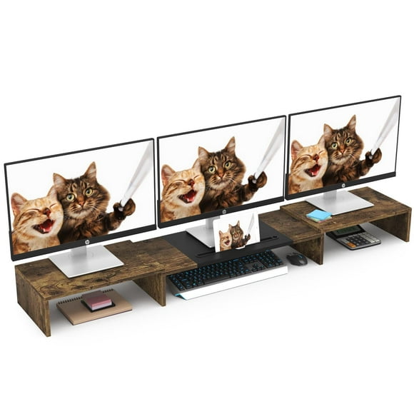 WESTREE Triple Dual Monitor Stand Riser, Extra Long Monitor Stand for 1~2~3 Monitors, Monitor Stand with Length and Angle Adjustable, 3 Shelf Desktop Storage Riser for Mo