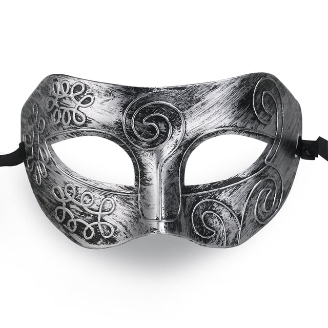 BRIGHTFUFU Cool Adult Men Roman Greek Fighter Face Mask for Masquerade Fancy Dress Ball / Masked Ball / Halloween (Silver)