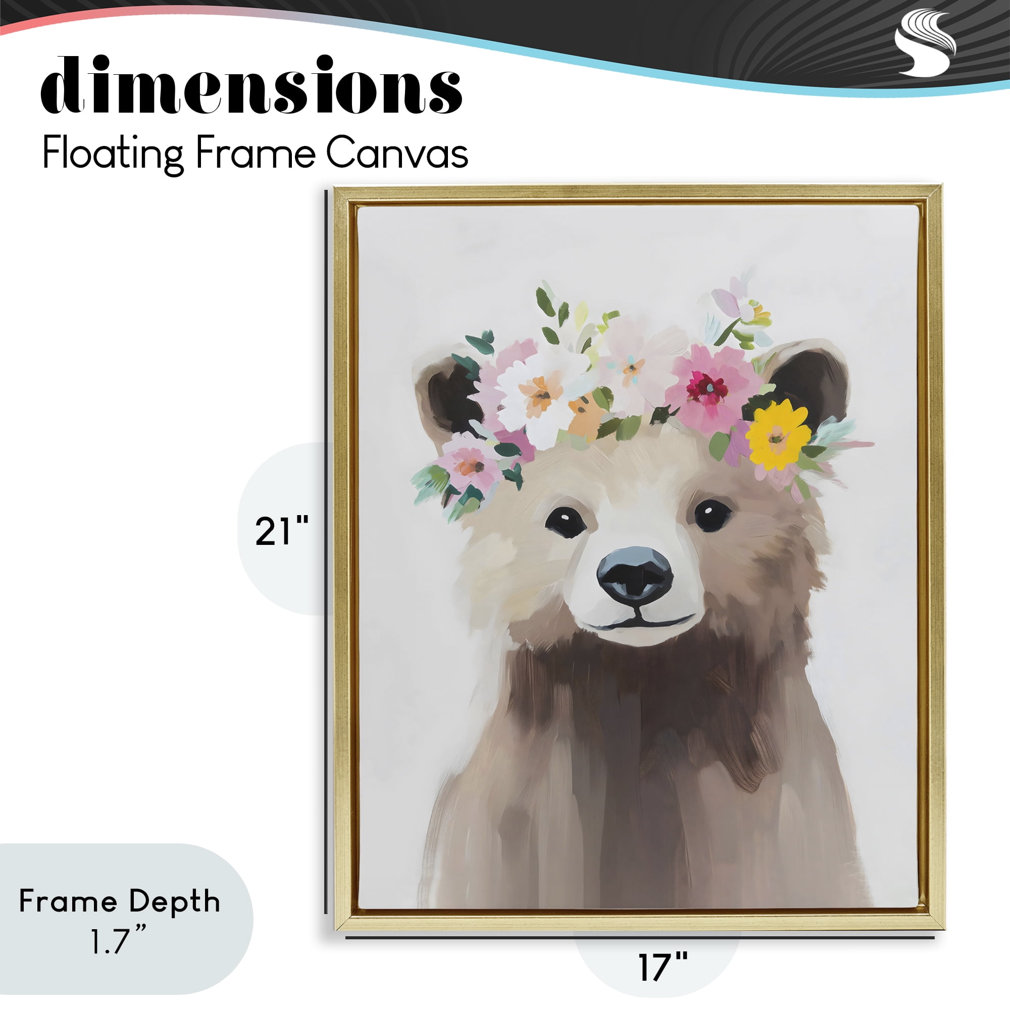 Stupell Industries Flower Crown Bear Gold Framed Floater Canvas Wall Art, design by The Prints Vibe