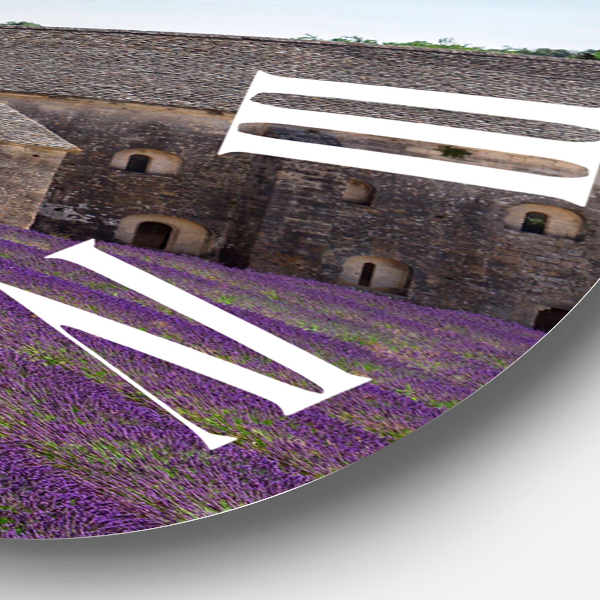 Designart 'Lavender Field With Abbey In France' Farmhouse Wall Clock