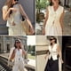 thumbnail image 4 of Chaleco corto de punto FindThy para mujer, cuello en V, con botones, color beige, 4 of 5