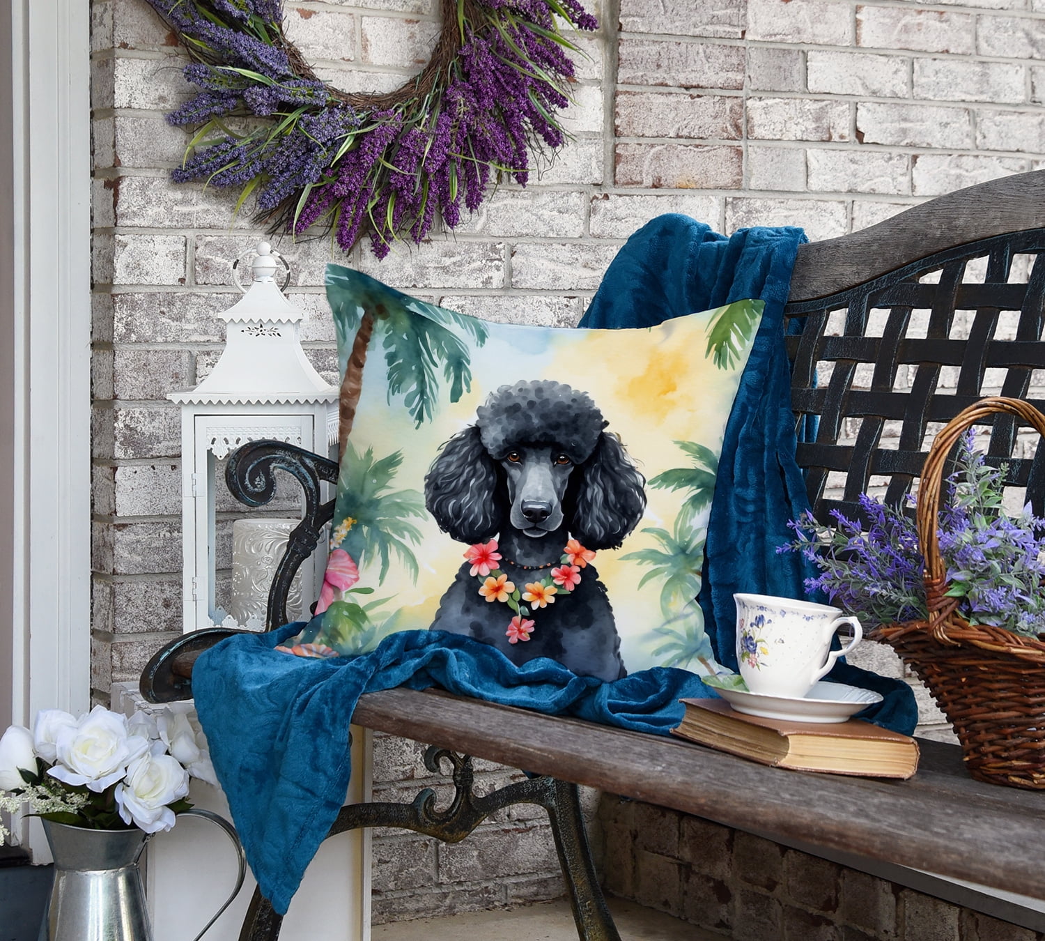 Black Poodle Luau Throw Pillow 18 in x 18 in