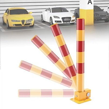 Yellow & Red Parking Safety Traffic Spring Post Traffic Safety Bollard Post 60cm,Safety Parking Barrier Post Automatic Locking,with Three Keys