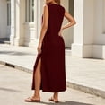 thumbnail image 7 of Eawtki Women's V Neck Sleeveless Maxi Dress Button Front With Side Slits Loose Fit Casual Linen Blend Summer Dress For Women, 7 of 7