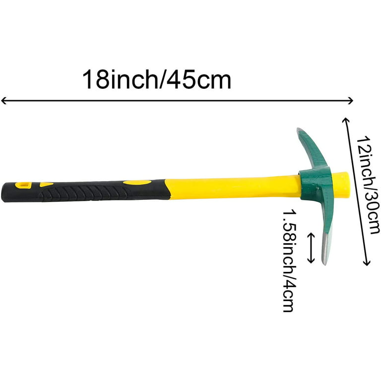 MAHIONG 17.7 Inches Pick Mattock Hoe with Fiberglass Handle, Forged Steel Garden Tool Weeding Pick Axe for Digging, Gardening, Camping, Prospecting
