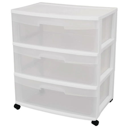 Sterilite 3 Drawer Wide Cart, White