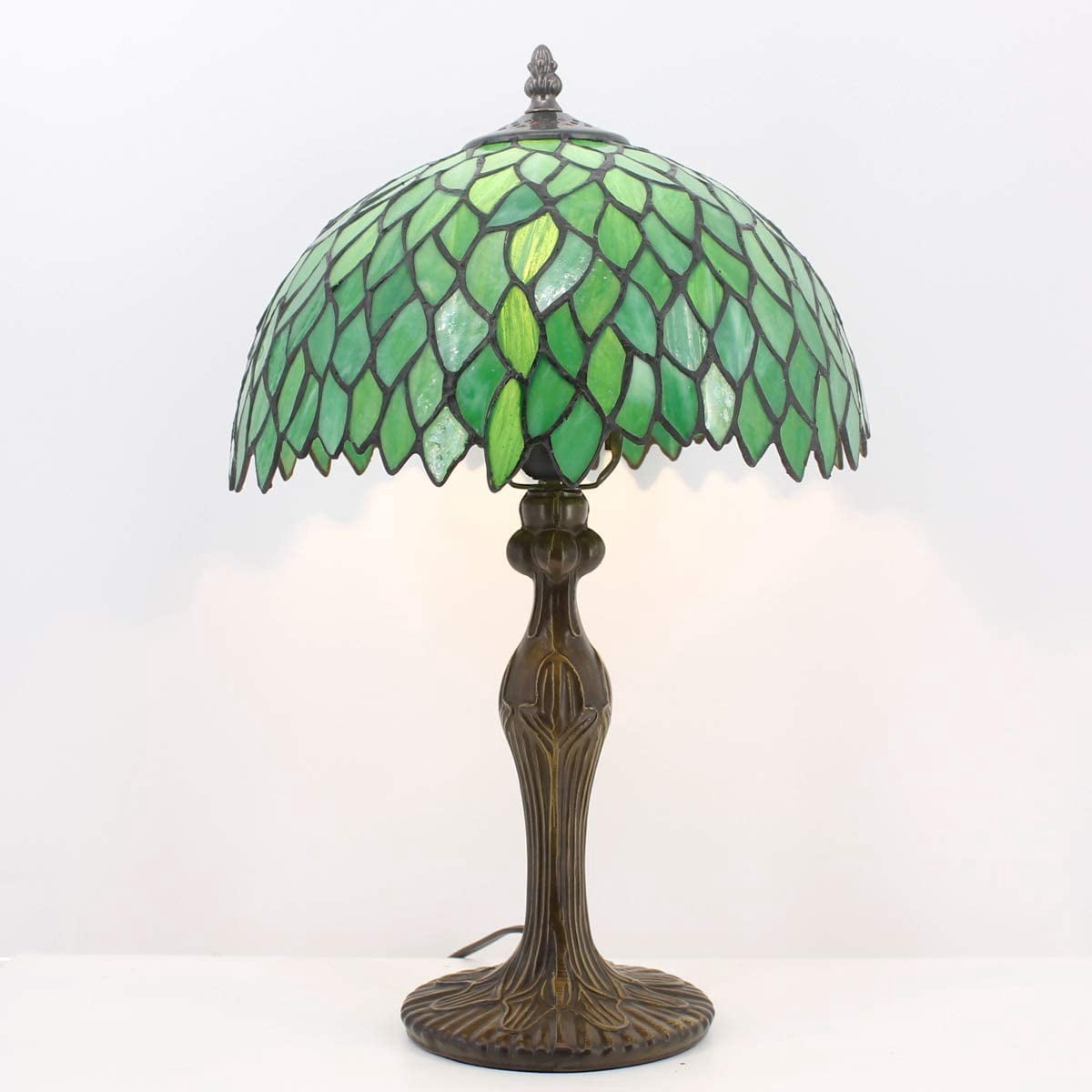 Tiffany Style Table Lamp Reading Light Green Wisteria Stained Glass Shade W12H18 Inch Tall S523 WERFACTORY LAMPS Lover Parent Kid Living Room Office Bedroom Bedside Desk Antique Zinc Base Crafts Gifts