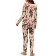 thumbnail image 3 of Yuyamidu Fall Winter Pajama Set for Women Poinsettia Long Sleeve Pajamas Set of 2 Christmas Night Wear Size L Loose Fit Sleepwear Top Long Pants with Drawstring, Pink, 3 of 7