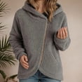thumbnail image 2 of DHFJKG Womens Fuzzy Zip Up Asymmetrical Hoodie Jacket Irregular Hem Solid Color Long Sleeve Casual Hooded Coat For Fall Winter Soft Outerwear, 2 of 5