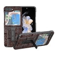 thumbnail image 1 of Funda de cuero genuino con textura Mahjong y soporte para Samsung Galaxy Z Flip5 (azul), 1 of 5