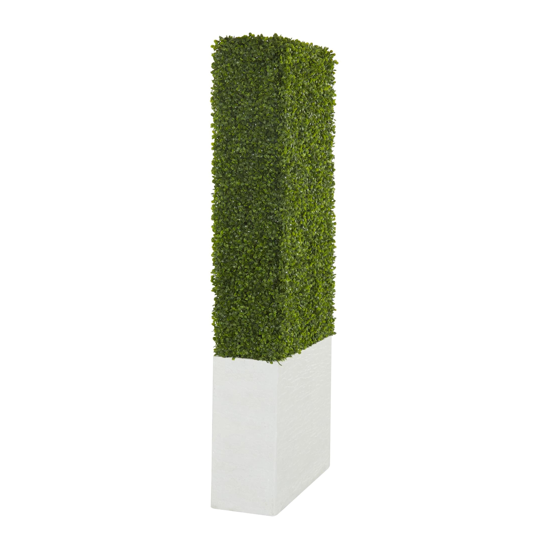DecMode 59" Tall Boxwood Hedge Artificial Topiary in Realistic Leaves and White Fiberglass Planter Box