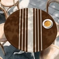 thumbnail image 2 of Brown Beige Striped Round Tablecloth, Fitted Table Cover with Elastic for 36"-44" Round Tables, Modern Farmhouse Retro Lines Table Cloth Outdoor Indoor Dinning Party Waterproof Tablecloths, 2 of 7