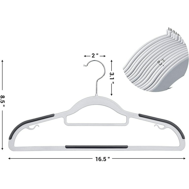SONGMICS Clothes Hangers, Pack of 50 Plastic Coat Hangers, Non-Slip,  Space-Saving, 0.2 Inches Thick, 17.7 Inches Long, 360° Swivel Hook, White  UCRP050W05