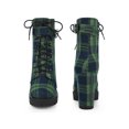 thumbnail image 4 of BLISSFUL STEP Women's Ankle Boots Plaid Combat Chunky Heel Lace-Up Platform High Heel Buckle Boots Blue Green 8, 4 of 5