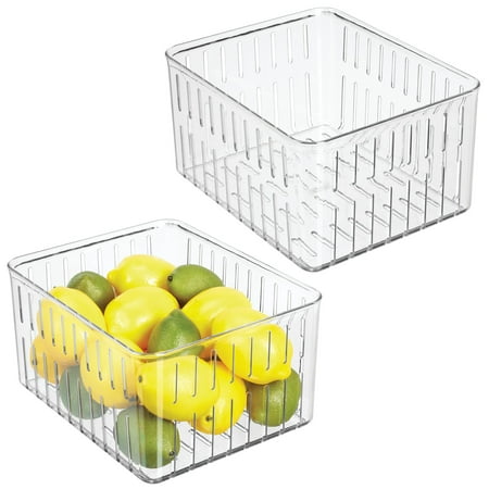 mDesign Vented Fridge Storage Bin Basket for Fruit, Vegetables, 2 Pack - (Best Way To Store Fruits And Vegetables In Fridge)