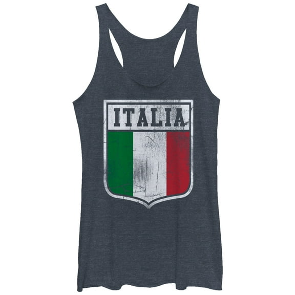 Women's Lost Gods Italy Flag Crest Racerback Tank Top Navy Blue Heather Medium