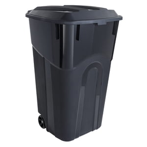 Hyper Tough 32 Gallon Wheeled Plastic Garbage Can with Attached Lid Black
