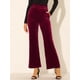 thumbnail image 4 of Pantalones de terciopelo Allegra K anchos elásticos de cintura con lazo con bolsillos borgoña L, 4 of 6