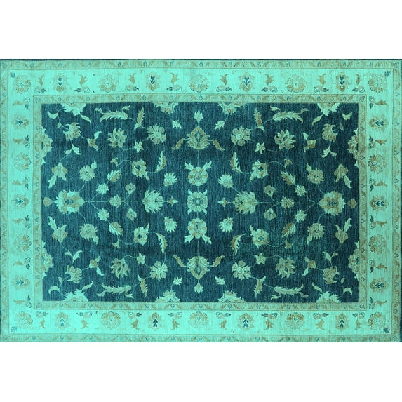 Ahgly Company Indoor Rectangle Oriental Turquoise Blue Traditional Area Rugs, 4' x 6'