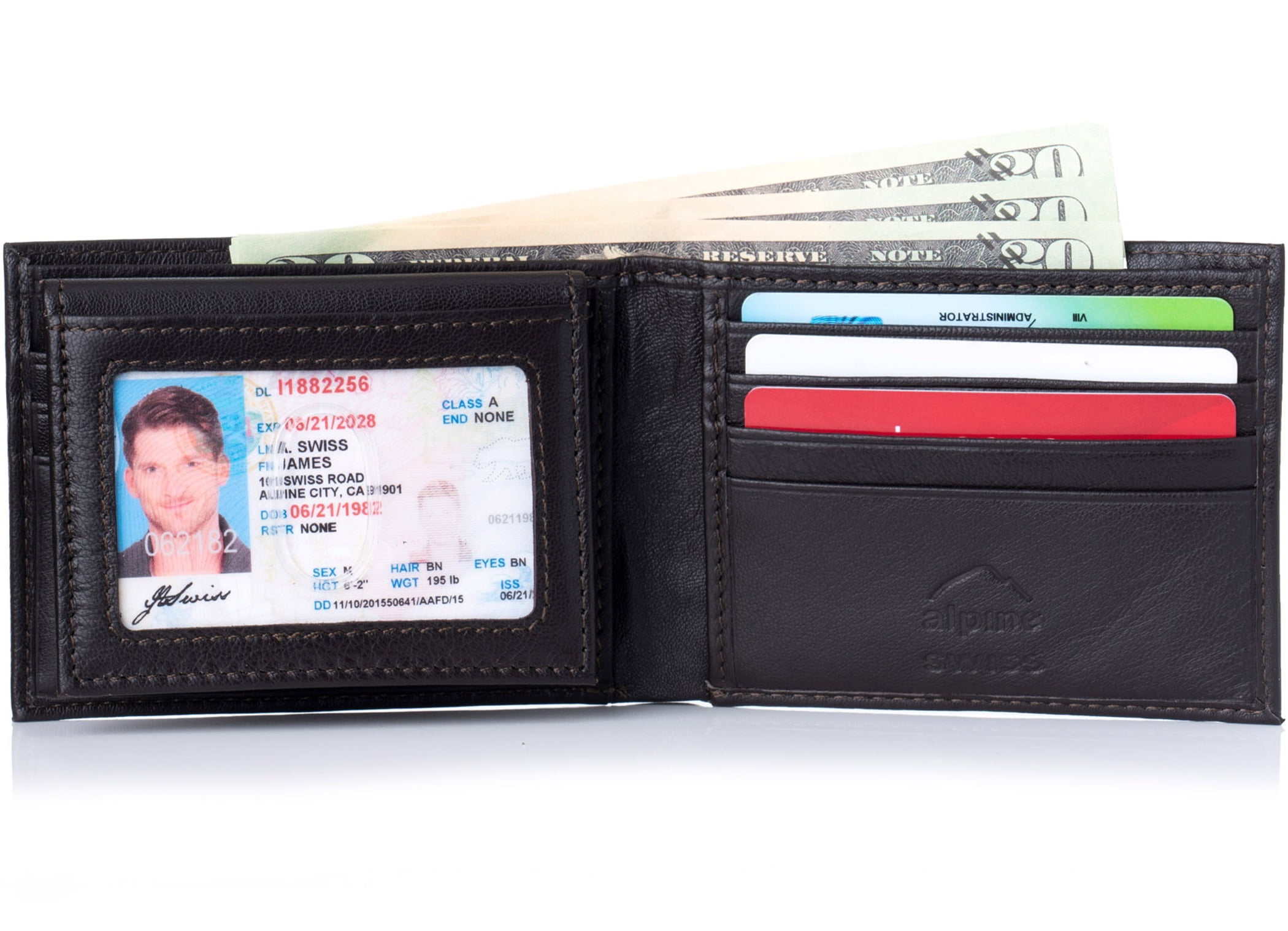 Mens Wallet Genuine Leather Removable ID Card Case Bifold Passcase