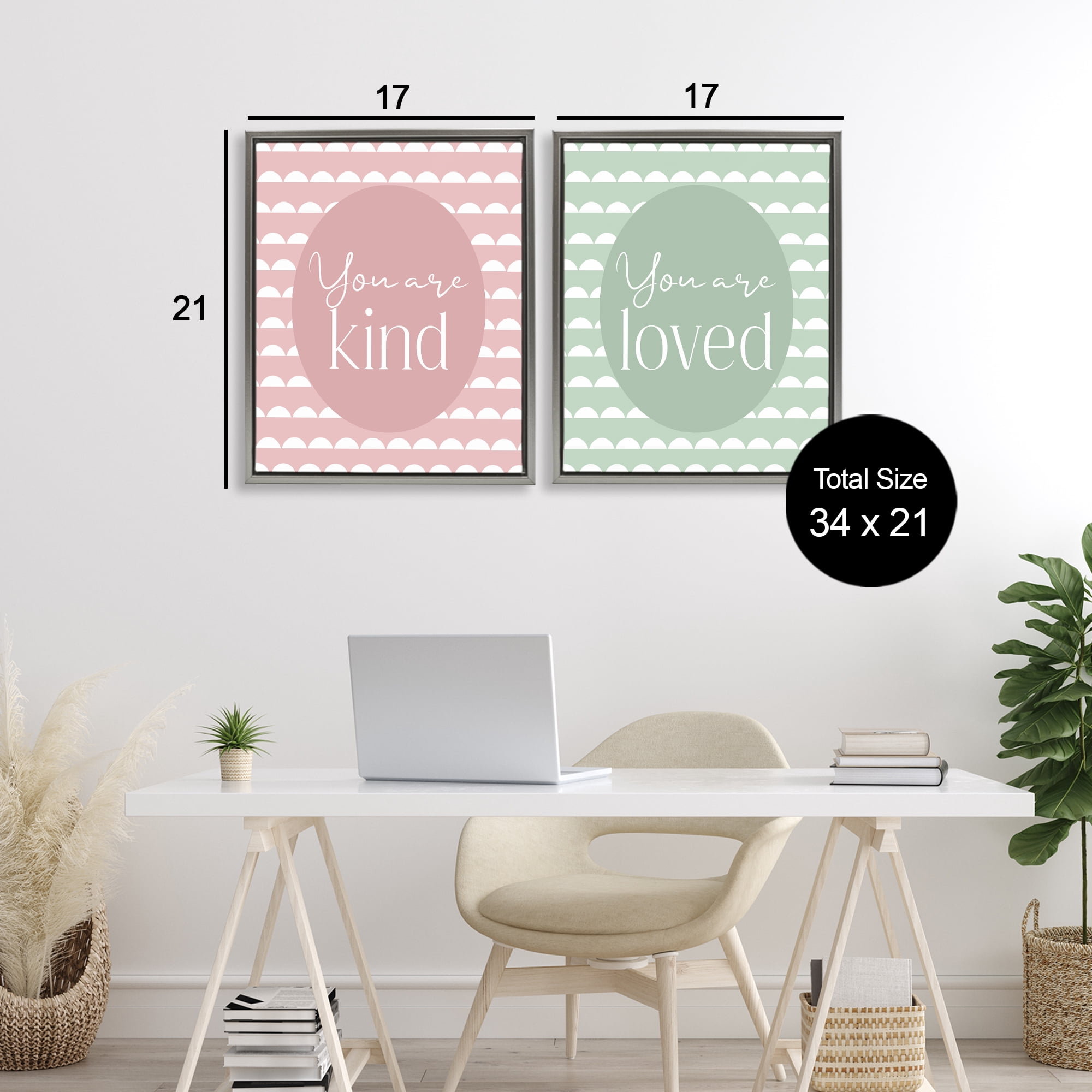 Stupell Industries Pastel Kind & Loved 2 Piece Gray Framed Floater Canvas Set, design by Christine Simpson Art