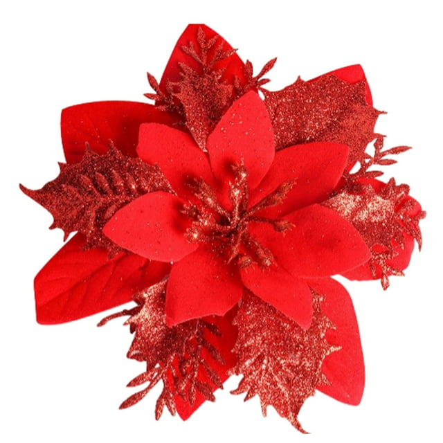 Cateissary Decoración de flores artificiales de Navidad con purpurina, adorno de árbol de Navidad brillante, accesorios de diseño de fiesta para sala de Kits de decoración para fiestas Rojo Cateissary HA069938-04