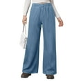 thumbnail image 4 of vigerkar Women's Wide Leg Jeans Stretchy Mid Rise Elastic Waist Jeans Baggy Loose Denim Pants with Pockets Trendy Casual Light Blue, XL, 4 of 9