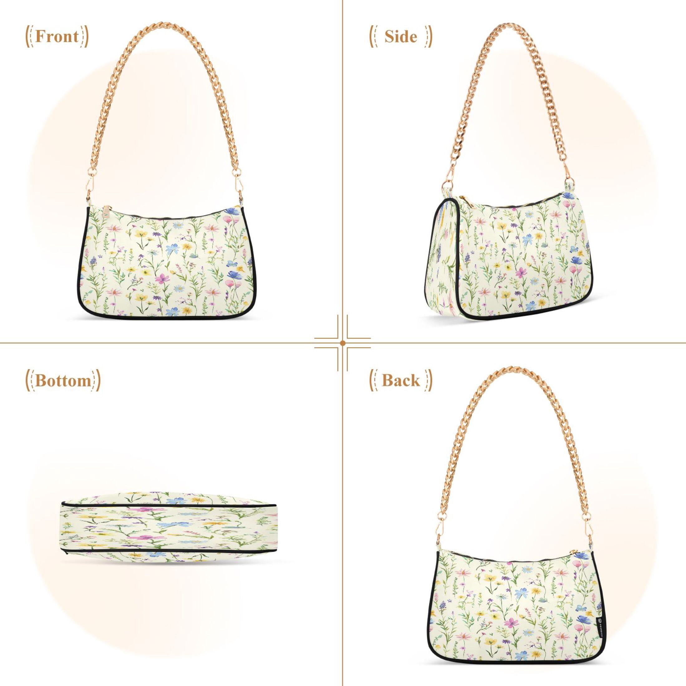 Ryvnso Flowers Summer Floral Womens Chain Shoulder Bag Tote Handbags Clutch Hobo Purse with Zipper for Travel