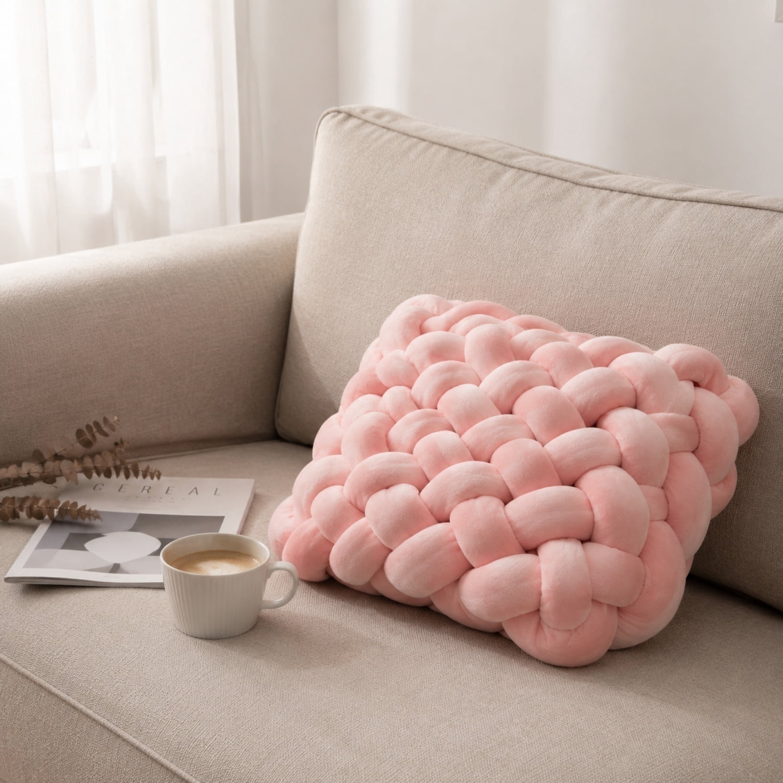 Knot Pillow Meditation Cushion, Large Floor Cushions Sitting Funky Throw Pillows Chair Pillows, Soft Pads Square Knotted Seat Cushions for Home Decoration Living Room Bedroom Sofa Couch